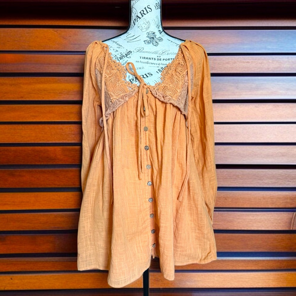🌸 Free People Boho Peasant Mini Dress – Size Small (Approx) – NWOT 🌸